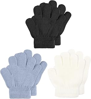Aolso Kids Warm Knit Gloves, 3 Pairs Kids Knitted Gloves Soft Thermal Gloves, Toddler Magic Gloves Full Finger Gloves, Stretchy Warm Gloves for Boys and Girls