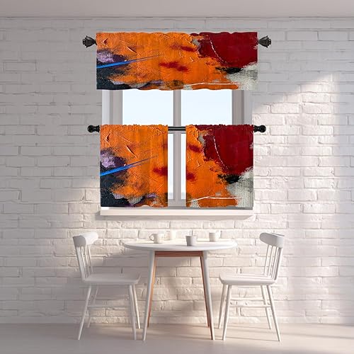 Miniatura 2 de Shrahala Cenefas de cocina de color verde abstracto, pinceladas de acuarela modernas, cortinas de media ventana, tratamiento de ventana de poliéster