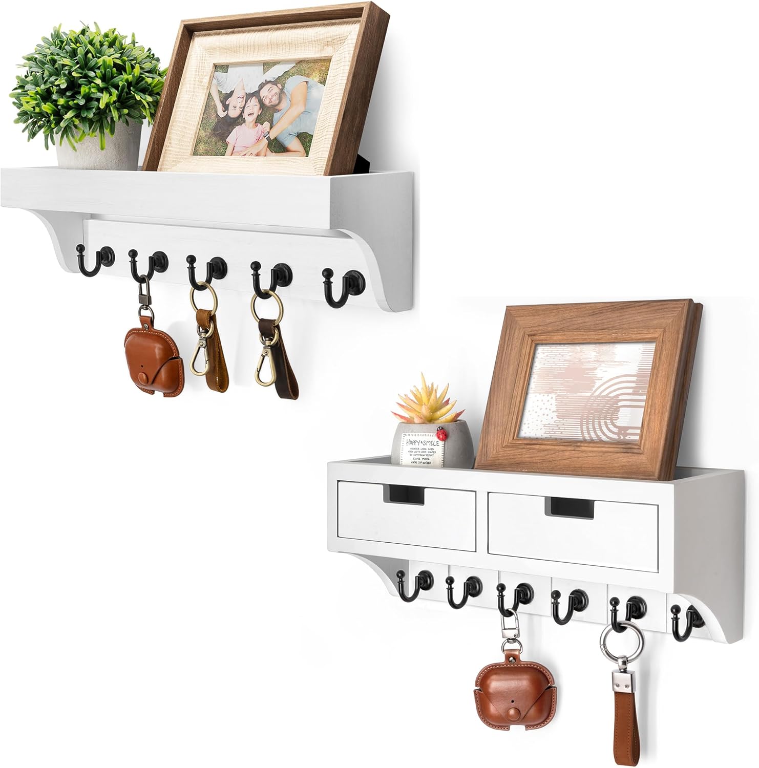 Rebee Vision Decorative Key Holder Wall Mount with 2 Drawer Organizer and Floating Shelf Combo - Effortless Home Organization Key Holder for Wall - Ideal for Room Decor (Modern White)