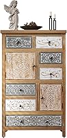 JIJIWANG Vintage Tall Wooden Accent Cabinet: 6 Drawers & 2 Doors, Multicolor Carved Rustic Farmhouse Storage Chest (27.76"L x 14.37"W x 47.44"H)