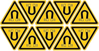 PATIKIL Triangle Beware of the Magnetic Field Warning Sign Self Adhesive Yellow with Black Words 20mm/0.78inch for Machine, Instrument and Equipment Surface Pack of 10
