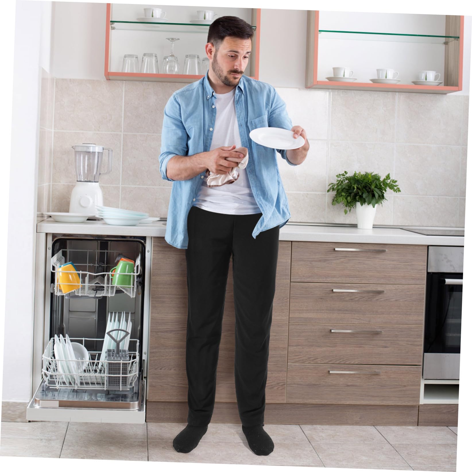 Pantaloni da per Chef in Poliestere Traspiranti e Resistenti S Nero Uniforme Canteen per Cucina Professionale e Facili da Lavare
