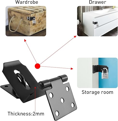 Miniatura 4 de Juego de cerrojos de 4 pulgadas para cerradura de puerta, cerradura de 90 con tornillos y candado de acero inoxidable de seguridad en ángulo recto