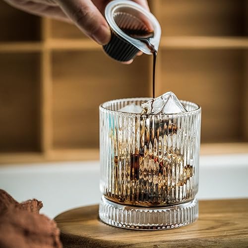 Miniatura 3 de Juego de vasos de vidrio acanalado, juego de cristalería vintage de 13 onzas, 6 piezas de cristalería premium, elegante juego de cristalería mixta,