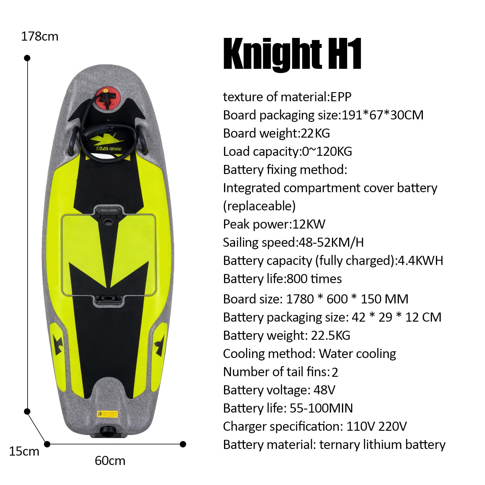 Tavola da surf elettrica ad alta velocità 12/15 KW, velocità 55/60 km/h, autonomia 50–100/60–120 min, impermeabile IP67, modello idrofilo professionale