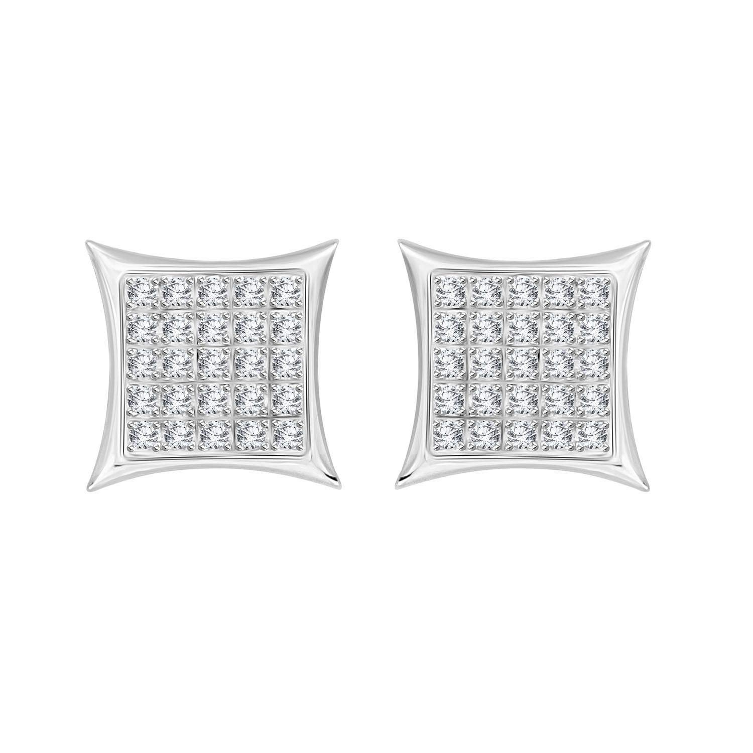 1 6 cttw Round Diamond Square Cluster Unisex Yuva Kite Stud Earrings In 10kt Gold