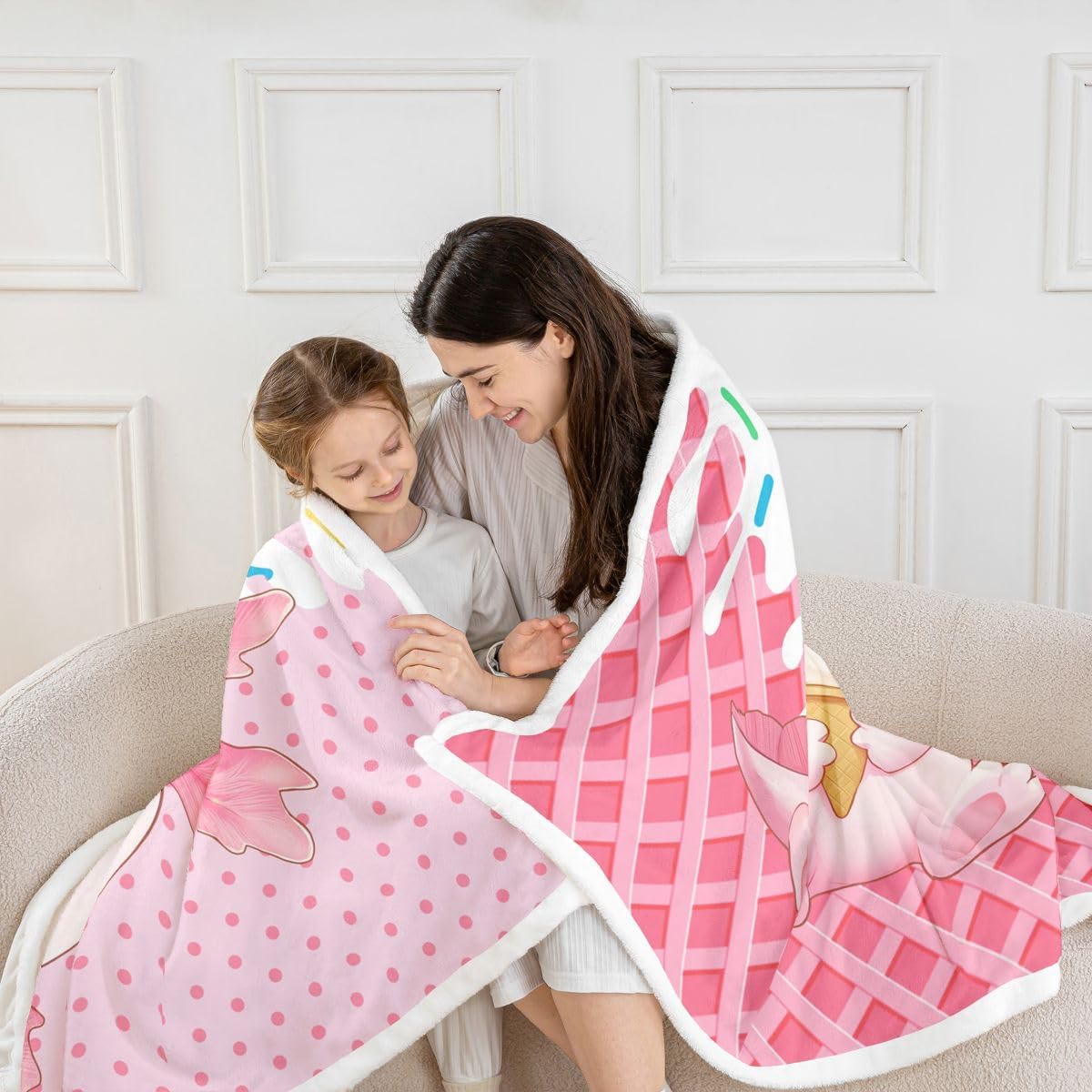 Feelyou Kawaii Axolotl Sherpa Blanket Plush Fuzzy Cartoon Ice Cream Axolotl Fleece Throw Blanket Boys Girls Cute Pink for Bed Couch Chair Living Room Dreamy Girly Bedroom Decor Baby 30"x40"