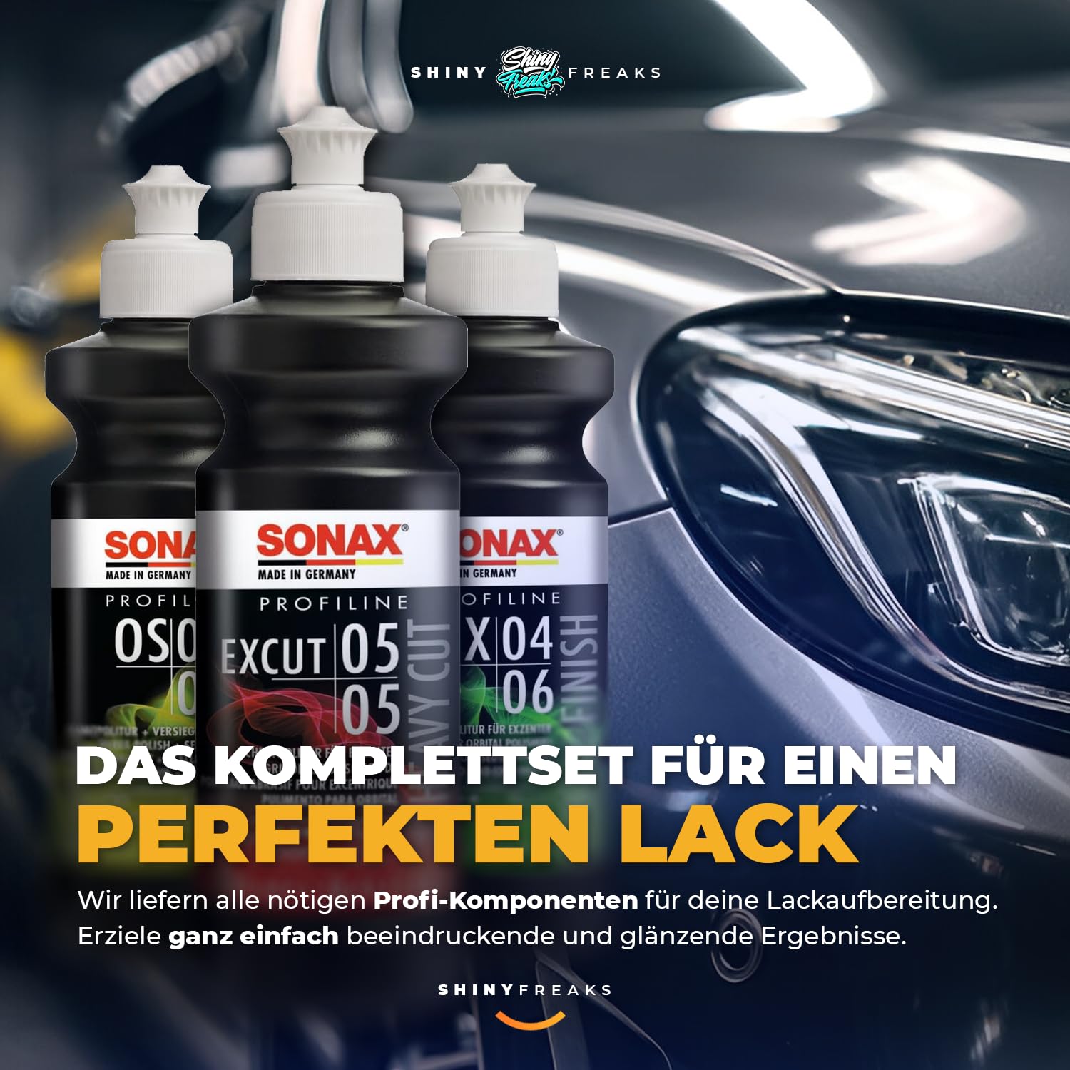 Politur Set: Sonax ExCut 05-05 + Ex 04-06 + OS 02-06 (je 250ml) + Sonax Ceramic Spray Versiegelung - Zur starken Defektkorrektur und maximalen Hochglanz - Auto polieren | 8-teilig