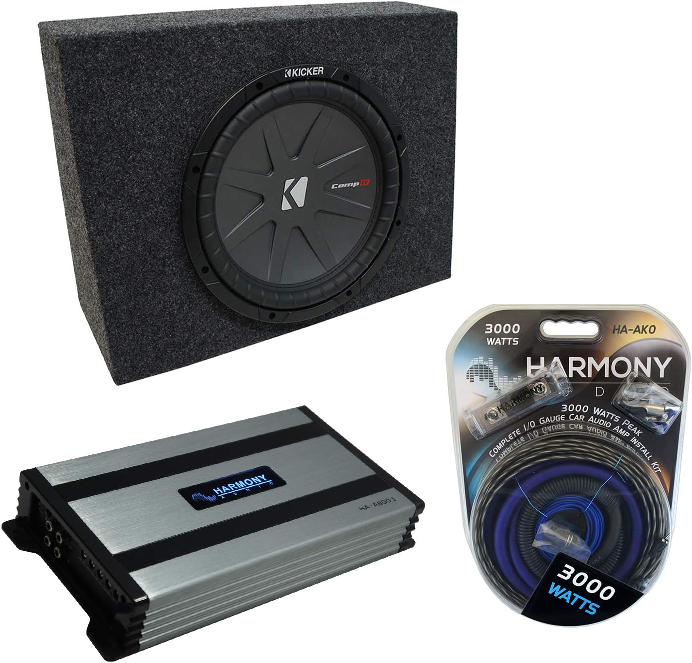 Harmony Audio Universal Regular Standard Cab Truck Kicker Bundle CompR CWR10 Single 10" Sub Box Enclosure & Harmony HA-A800.1 Amp