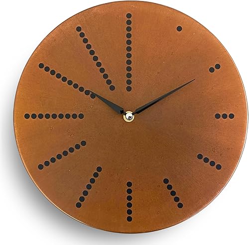 Miniatura 1 de Reloj de pared de cobre de 12 pulgadas, funciona con pilas, pátina marrón oxidado, cobre real, sin tictac, silencioso, moderno, pequeño, para
