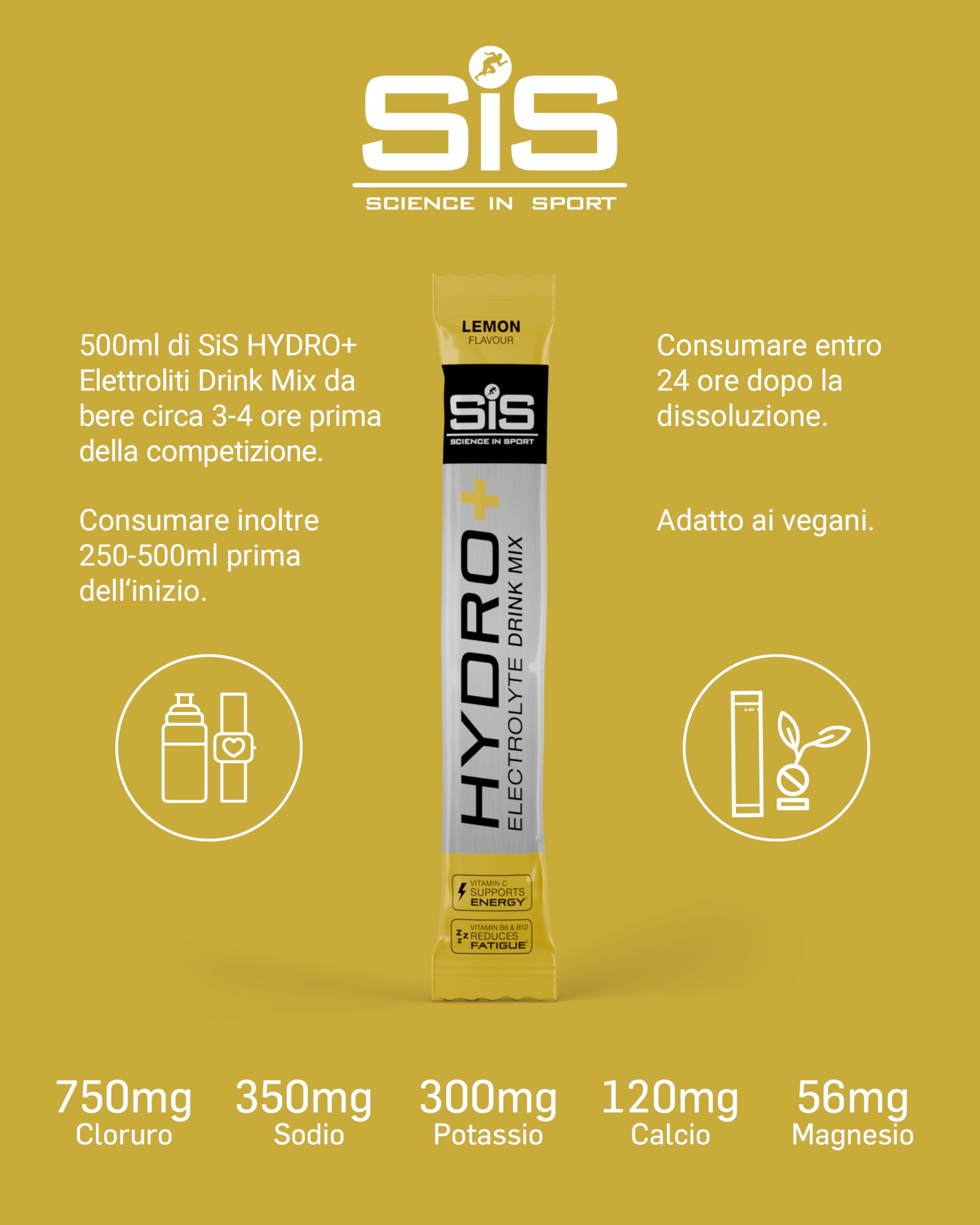 Science in Sport HYDRO+ Electrolyte Drink Mix 20x4,1g Limone - Elettroliti in polvere vegani, Bevanda sportiva con vitamina C e 5 importanti elettroliti