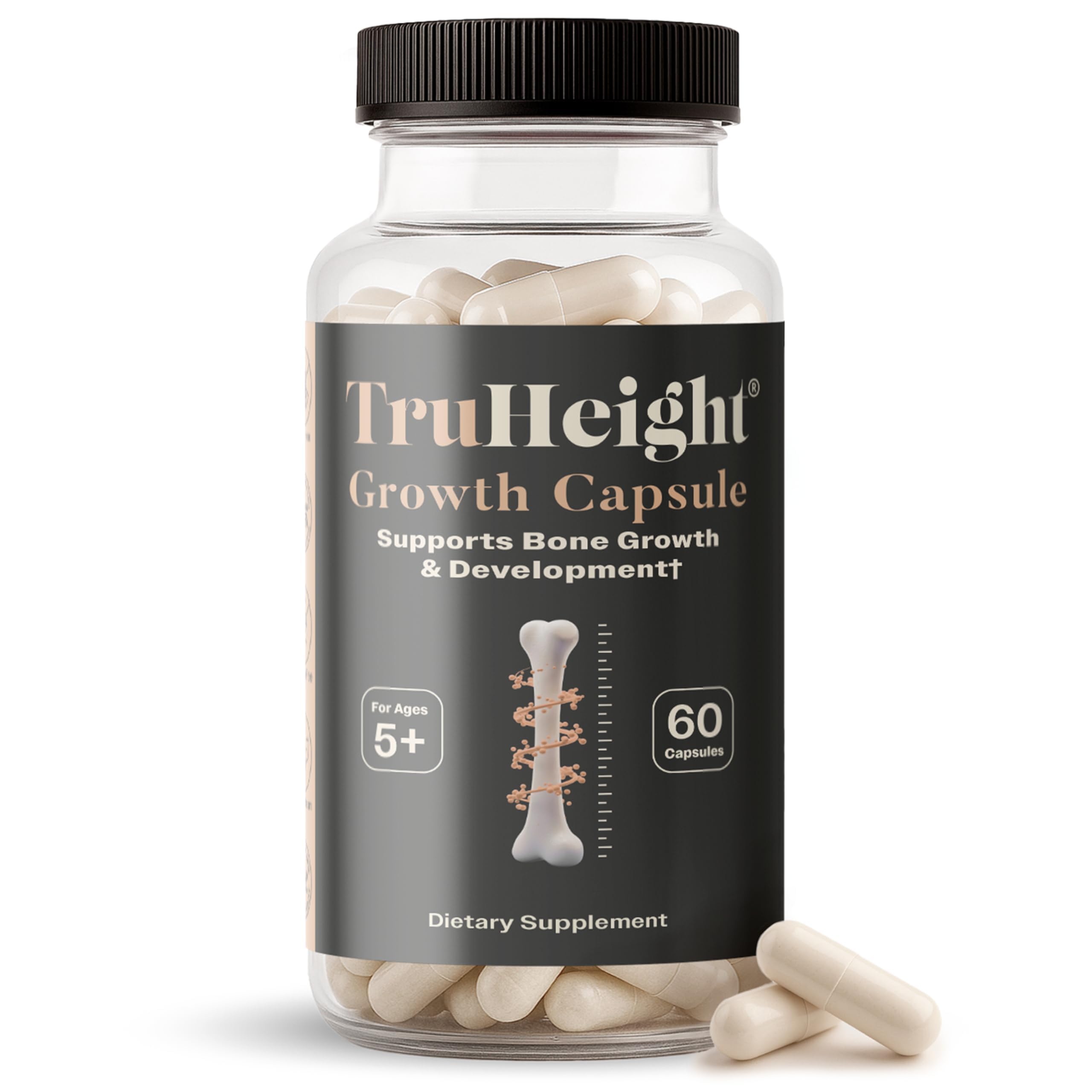 TruHeight Growth Capsules - Tall Nutrition for Natural Growth Supplement for Kids & Teens - Pediatric Vitamin D, K, Calcium & Ashwagandha - Bone Strength - Kids Vitamins D3 K2 Pills, Taller Ages 5+