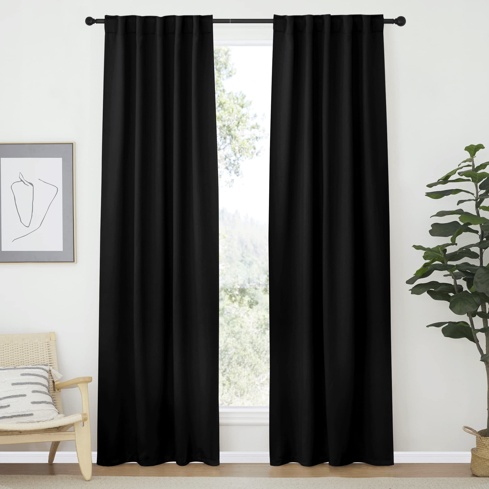 NICETOWN Halloween Small Blackout Curtain Panels for Bathroom Window - (Black Color) W42 x L70, 1 Pair, Thermal Insulated Noise Reducing Blackout Draperies Window Treatment for Office and Guest Room
