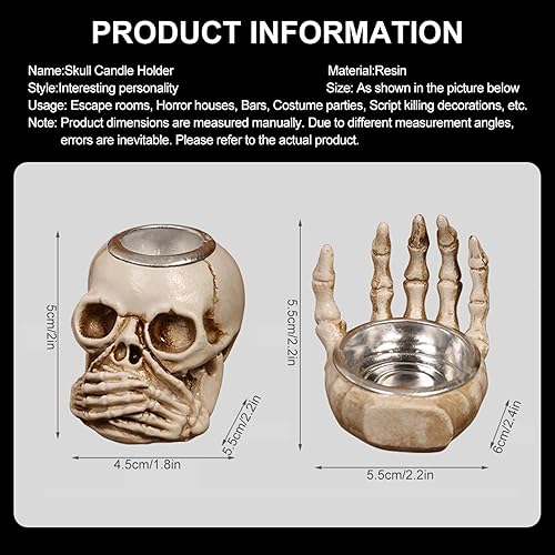 Miniatura 2 de Whaline 4 portavelas de Halloween, diseño de esqueleto gótico, calavera de palma, candelabro, portavelas de resina para el hogar, mesa, temática