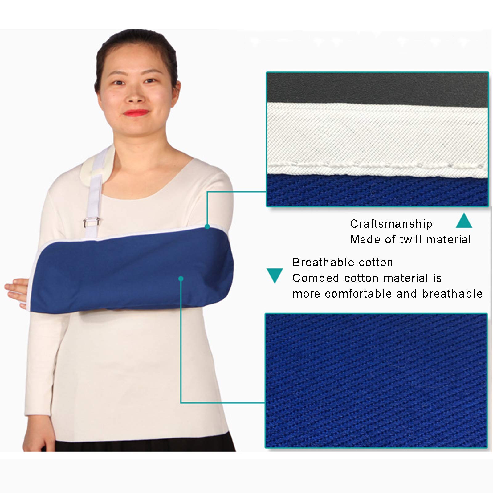 Cabestrillo de brazo médico, cabestrillo de antebrazo de algodón azul, para huesos rotos y fracturados, hombro de antebrazo de codo de muñeca ajustable, disponible para mujeres y hombres, br
