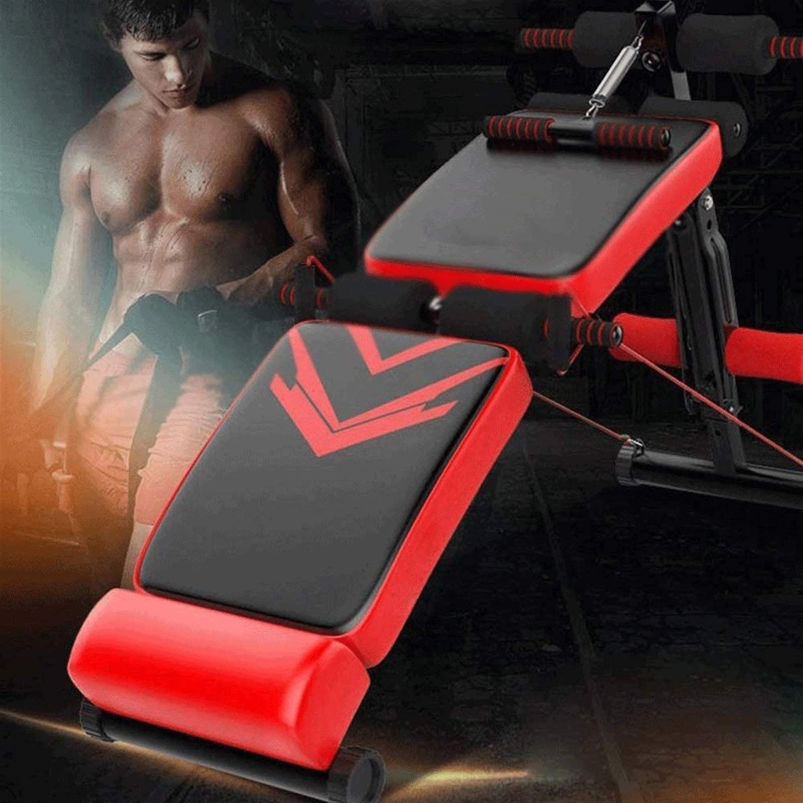 Banco di Allenamento, Panca Pesi Regolabile con Wider Schienale/Sedile for Allenamento Completo del Corpo Palestra di casa Forza panchina Formazione Stampa con Easy Pieghevole, Red