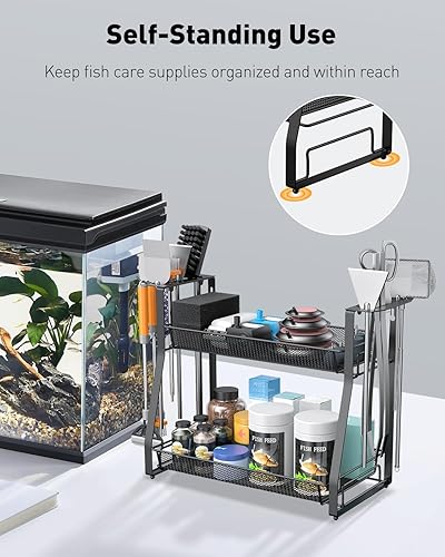 Pawfly Aquarium Tool Organizer, Detachable Metal Fish Tank Accessory Organizer, Aquascaping Tool Storage Rack for Terrariums, Shrimp Tanks & Planted Tanks, Fish Tank Maintenance Tool Holder Shelf