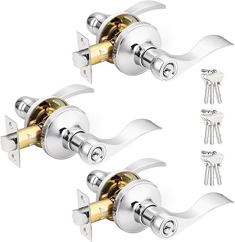 Miniatura 19 de Probrico Manijas de puerta de entrada de color negro mate con diferentes llaves, manijas de puerta de estilo ondulado para puertas interiores