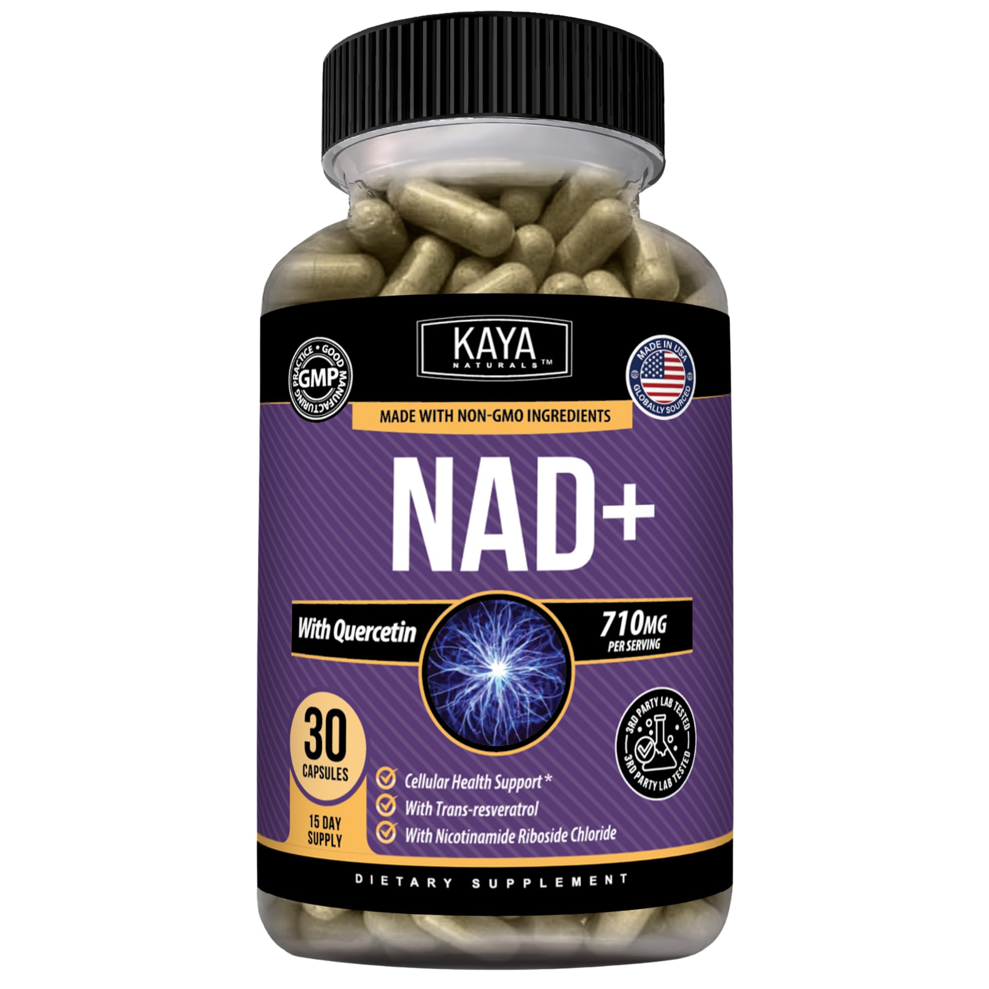 Kaya Naturals NAD+ Support with Nicotinamide Riboside & Resveratrol, 30 Ct