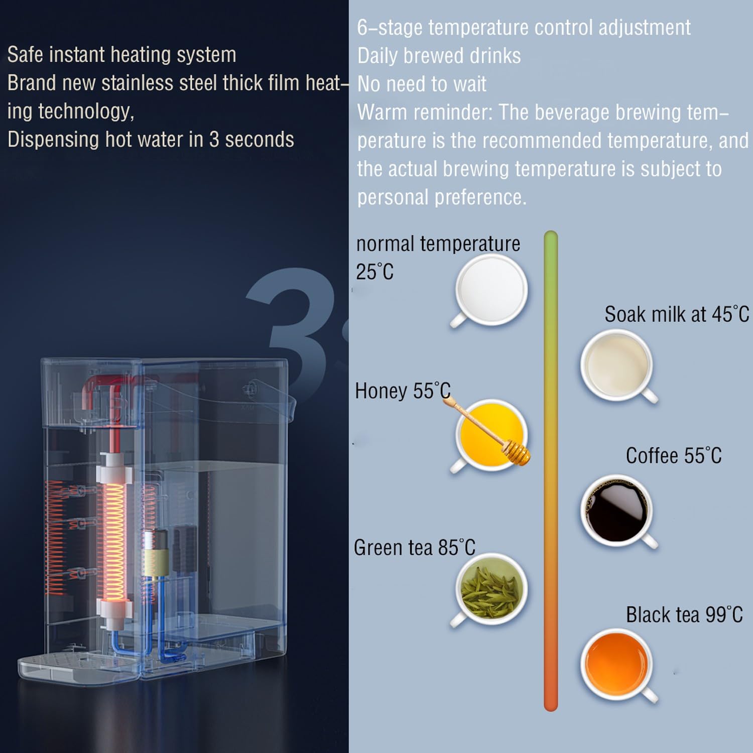 maquina de aguaPequeño dispensador de agua caliente instantánea de escritorio con pantalla/ajuste de temperatura de seis niveles en cualquier momento