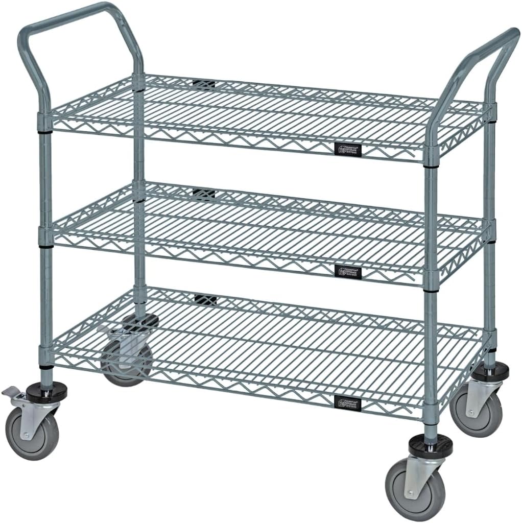 Quantum Storage Systems WRC-1836-2 2-Tier Wire Utility Cart, 2 Wire Shelves, Chrome Finish, 37-1/2" Height x 36" Width x 18" Depth