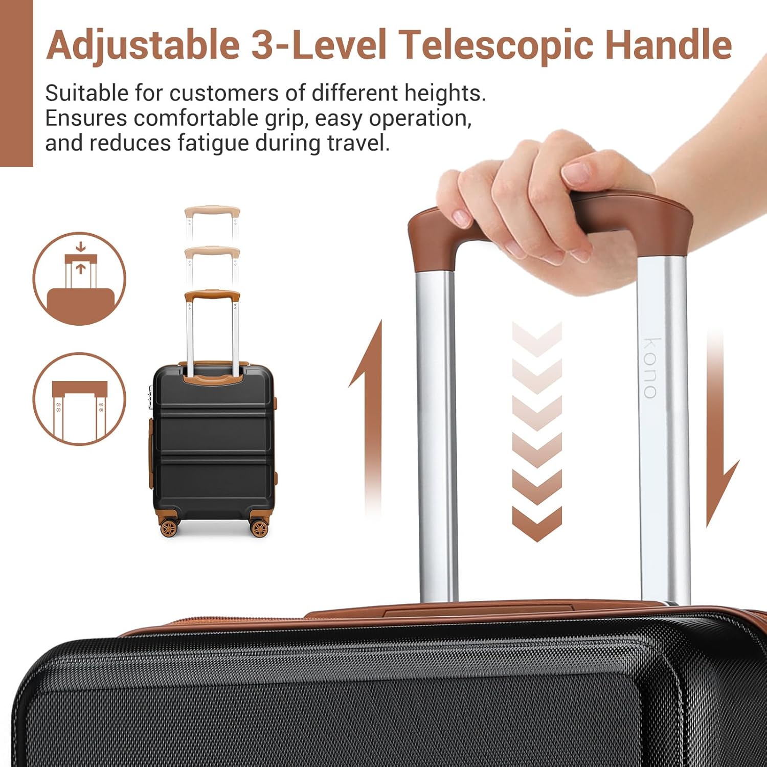 Kono Hardside Carry On Luggage with Spinner Wheels TSA Lock, Durable Suitcase Rolling Luggage, Carry-On 20-Inch, Apricot Black - Image 7