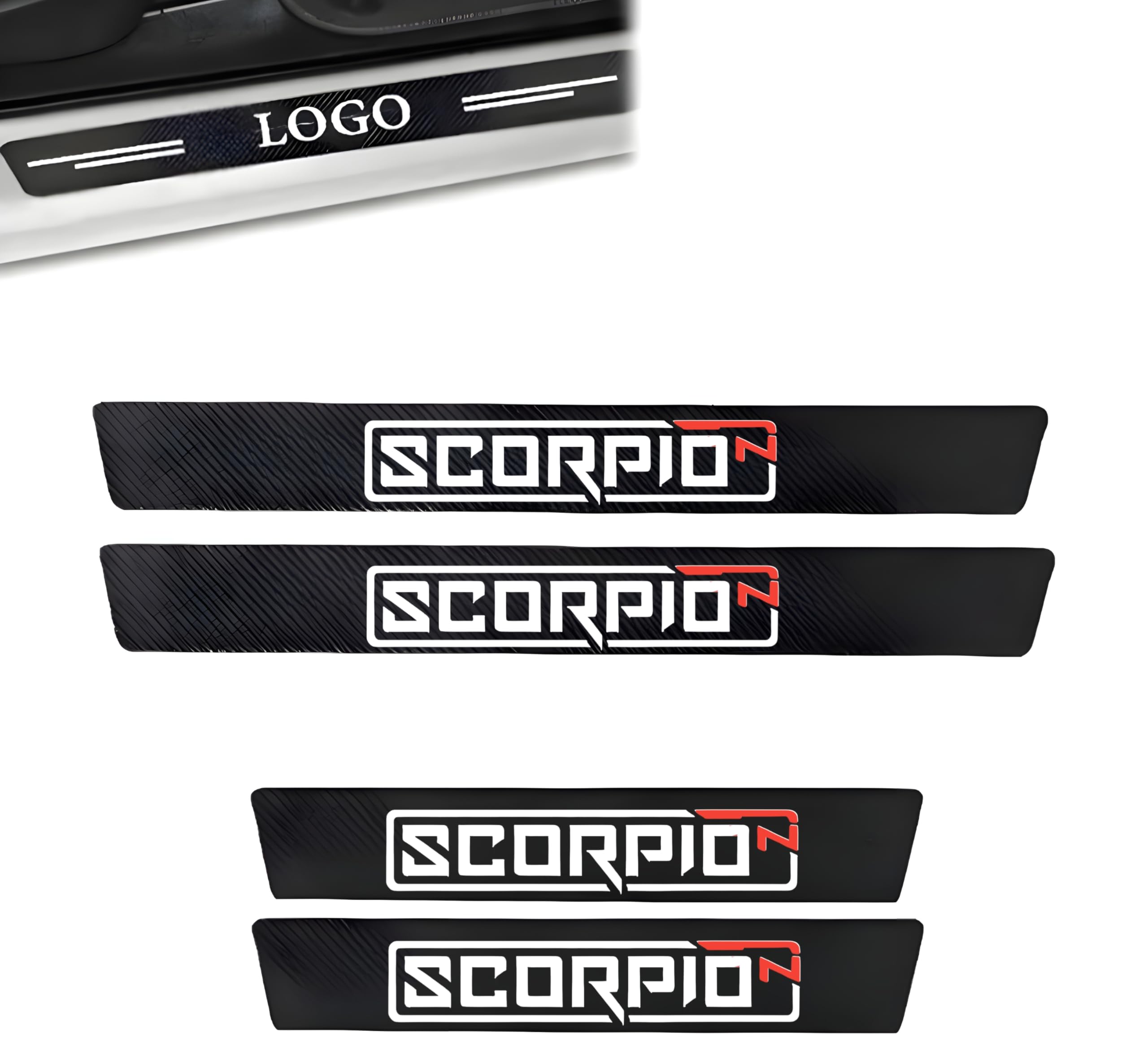 Scorpio N Door Sill Guard Carbon Fiber Reflective Sticker | Scratch Protector Scuff Plate for Mahindra Scorpio N | Car Door Step Protection Accessories (Set of 4)-image-13