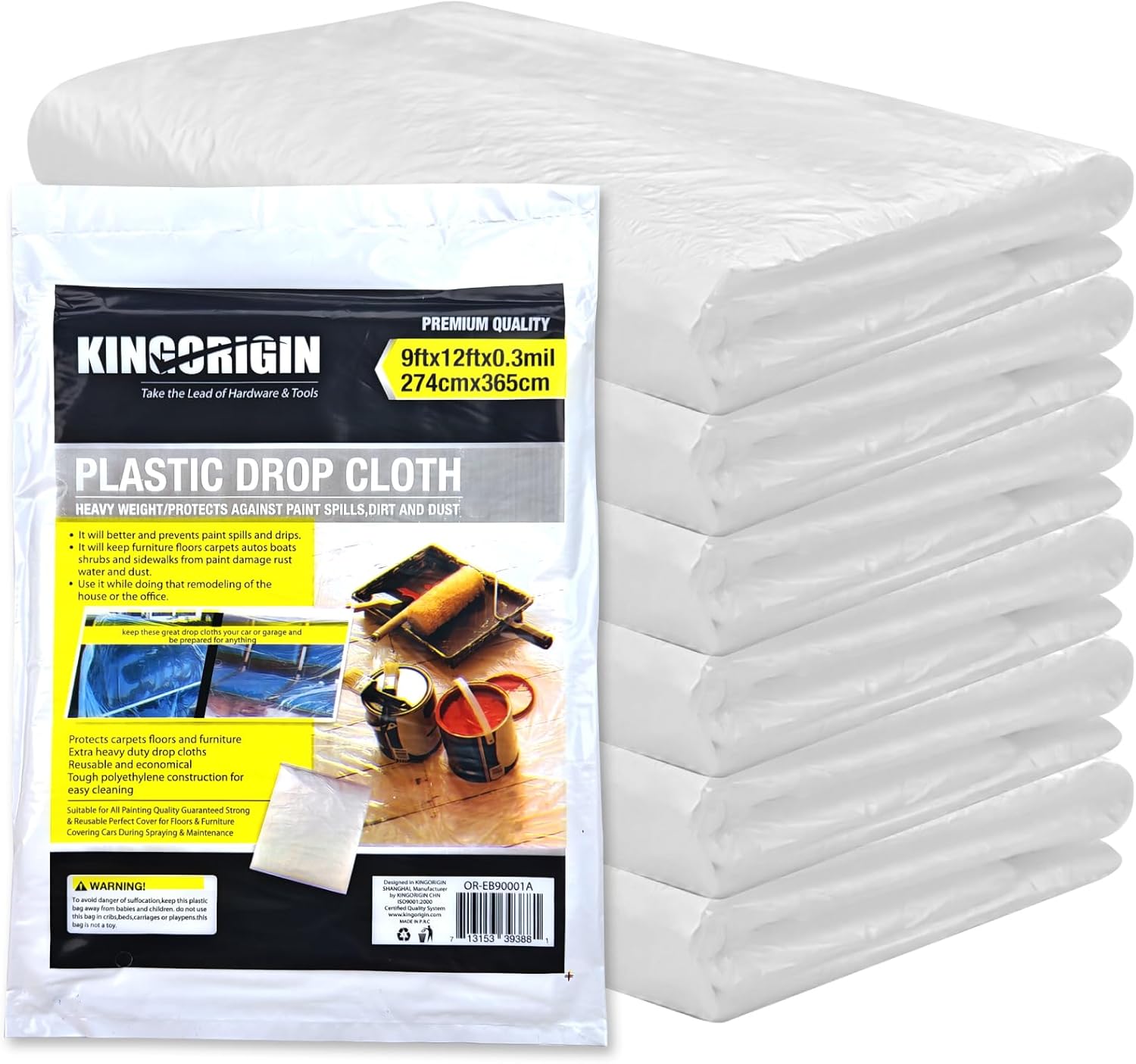 King Origin Plastic Drop Cloths 6 Pack, 9x12 Ft