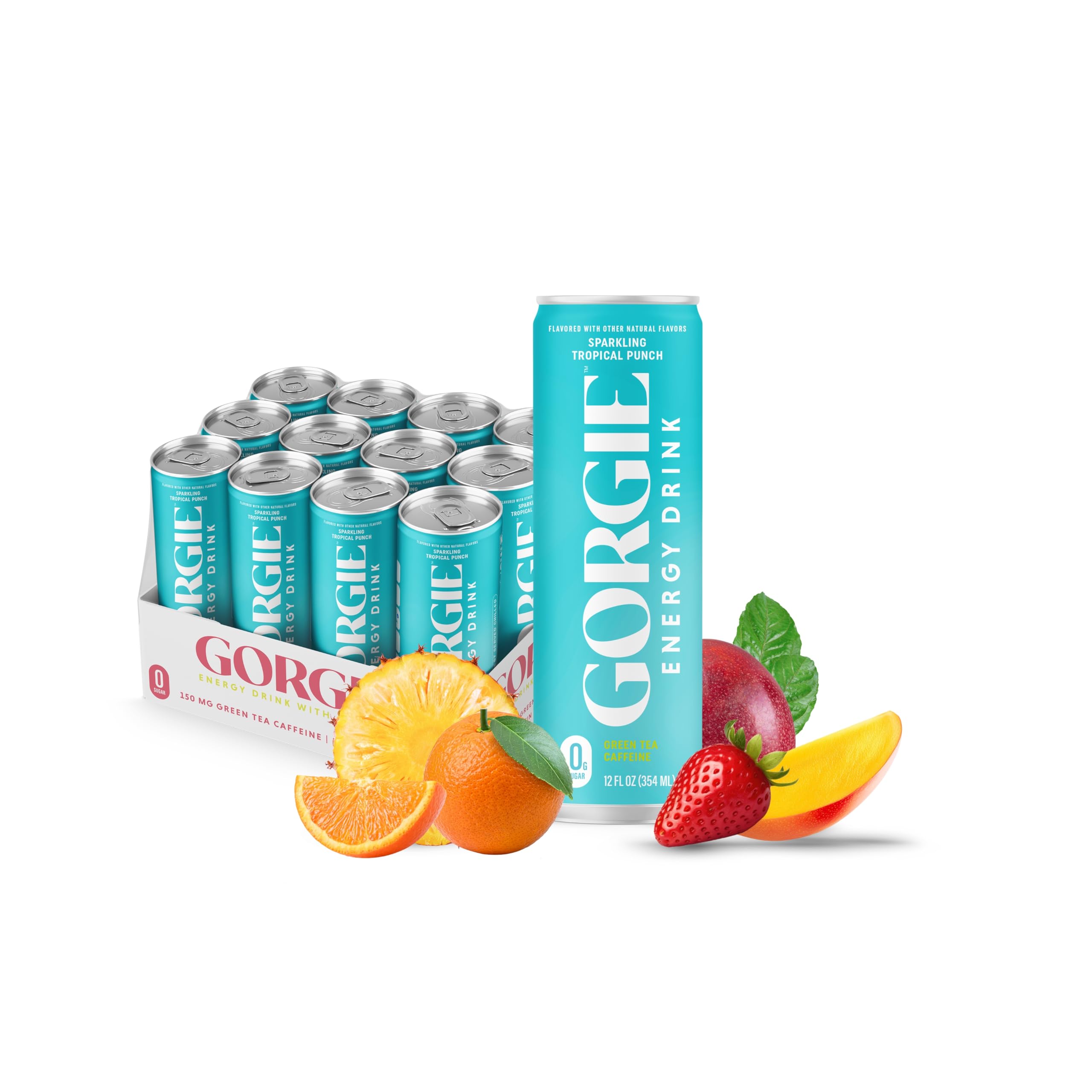 GORGIE Sugar Free Natural Energy Drinks, Sparkling Paradise Punch (12 Pack) - Healthy Energy Drinks - Natural Coffee Replacement with Green Tea Caffeine and Biotin - 150mg Caffeine, Vegan, Low Calorie