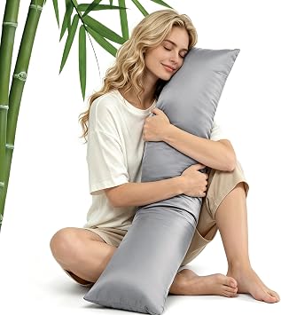 Cooling Weighted Body Pillow for Hot Sleepers and Mood Relaxation41" x 10" 6.5lbs, Rayon Derived from Bamboo Pillowcase, Quilted Glass Beads Weighted Pillows for Bedroom, Sofa, Adults, Side sleepers