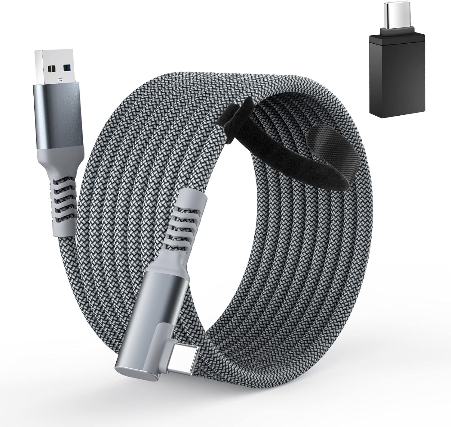 QIYO for Oculus Link Cable, 16FT Link Cable for Oculus Quest 2, High Speed Data Transfer and Fast Charging USB A to USB C Nylon Braided Cable for Oculus VR Headset and Gaming PC (Gray)