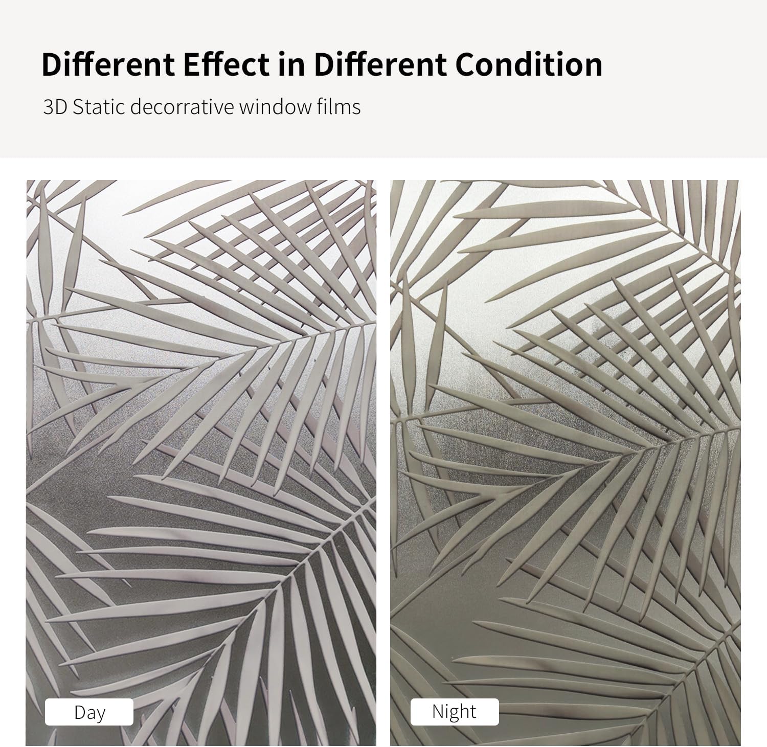 Faux 3D Frosted Tropical Window Privacy Film for Glass Door and Window, 29.53"x68.90" 3D-Palm Leaves