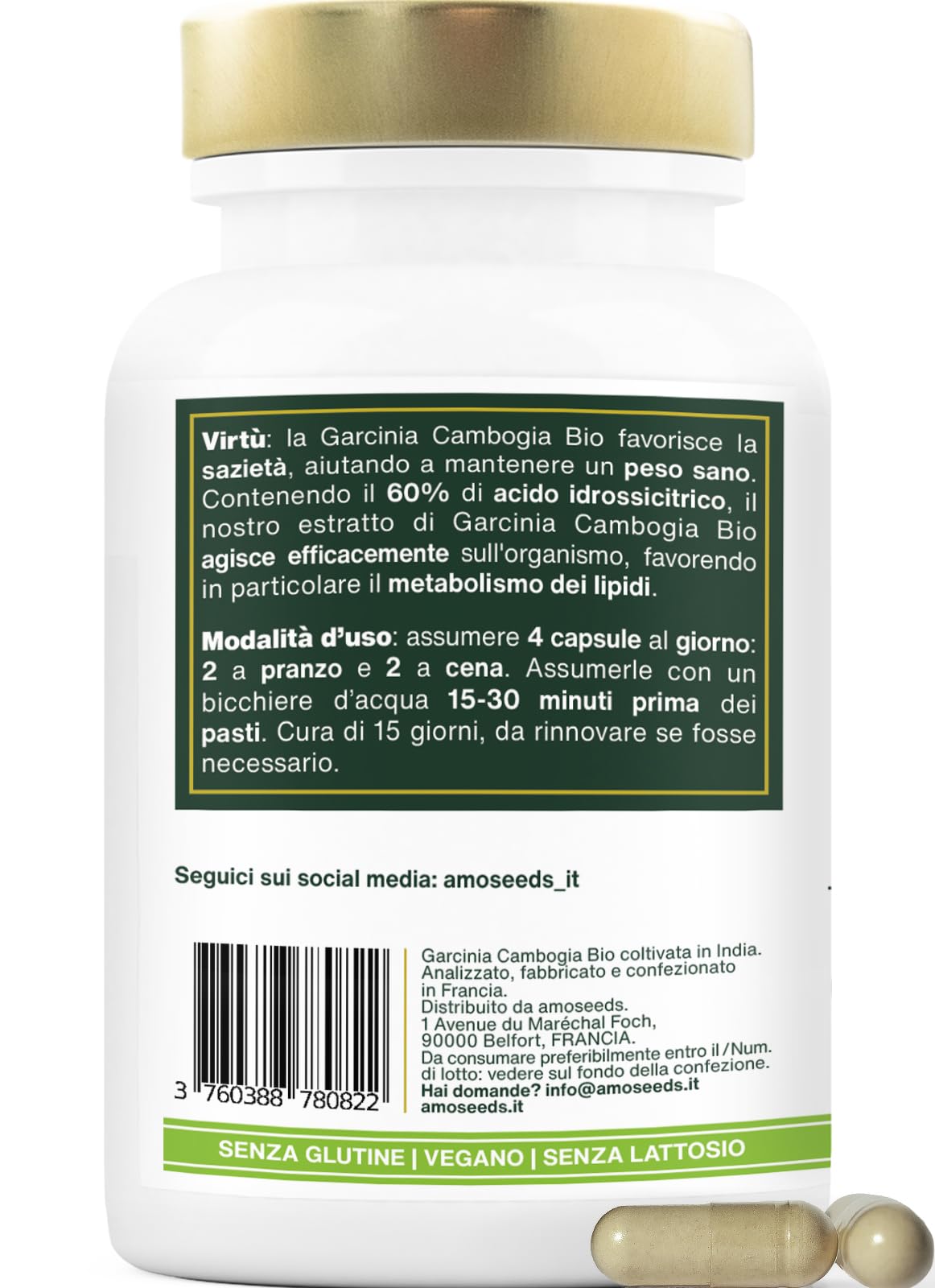 Garcinia Cambogia BIO | Rapida azione ed Efficiente | Alta concentrazione, 60% HCA | 2000mg / giorno | Sazietà | Qualità Superiore