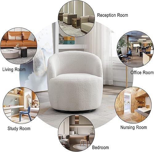 Miniatura 91 de HomVent Silla giratoria con tapizado de peluche, silla redonda con base de metal, sillón giratorio de 360 grados, sillón tapizado para ocio, sala de