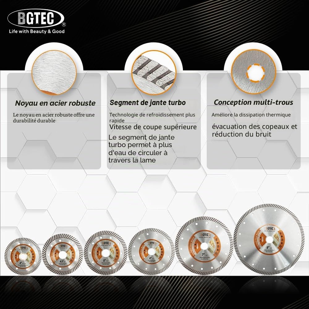 BGTEC Disque Diamant Turbo Super Mince - 230mm Lame de Scie Circulaire Diamètre de l'alésage 22,23 mm Pour découper la céramique/carrelage, le granite et les matériaux durs