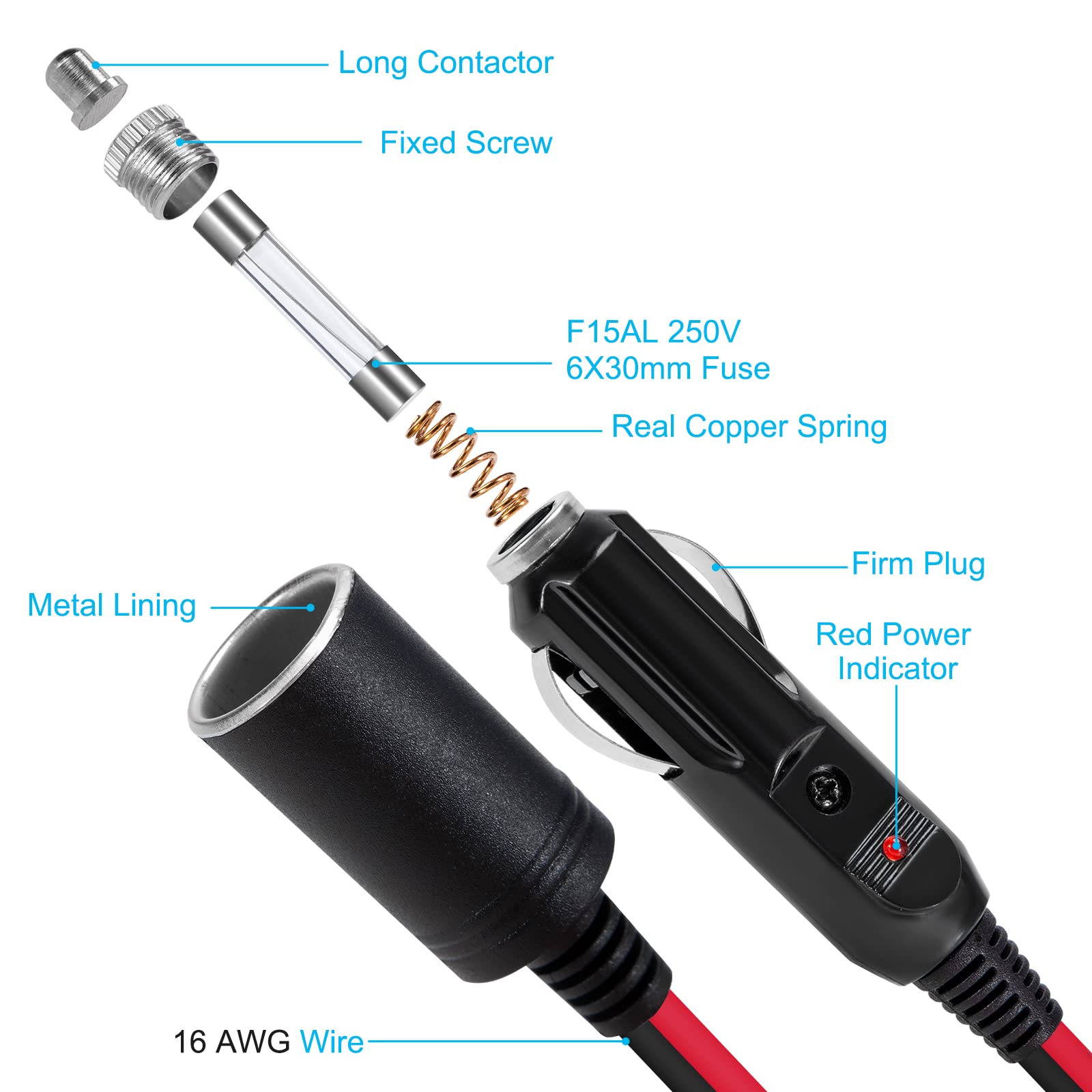 Cavo prolunga per accendisigari 12V 24V Presa maschio
