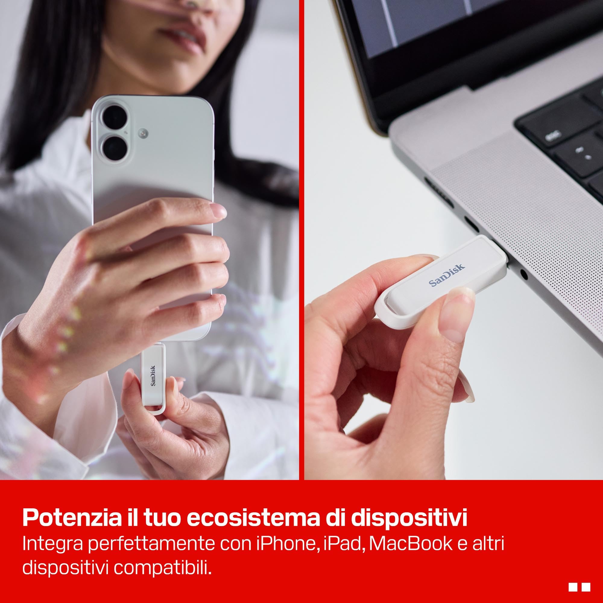 SANDISK Unità per telefono con USB Type-C 1 TB (per smartphone, tablet e computer, velocità fino a 150 MB/s, backup automatic, recupero dati) - Arctic White