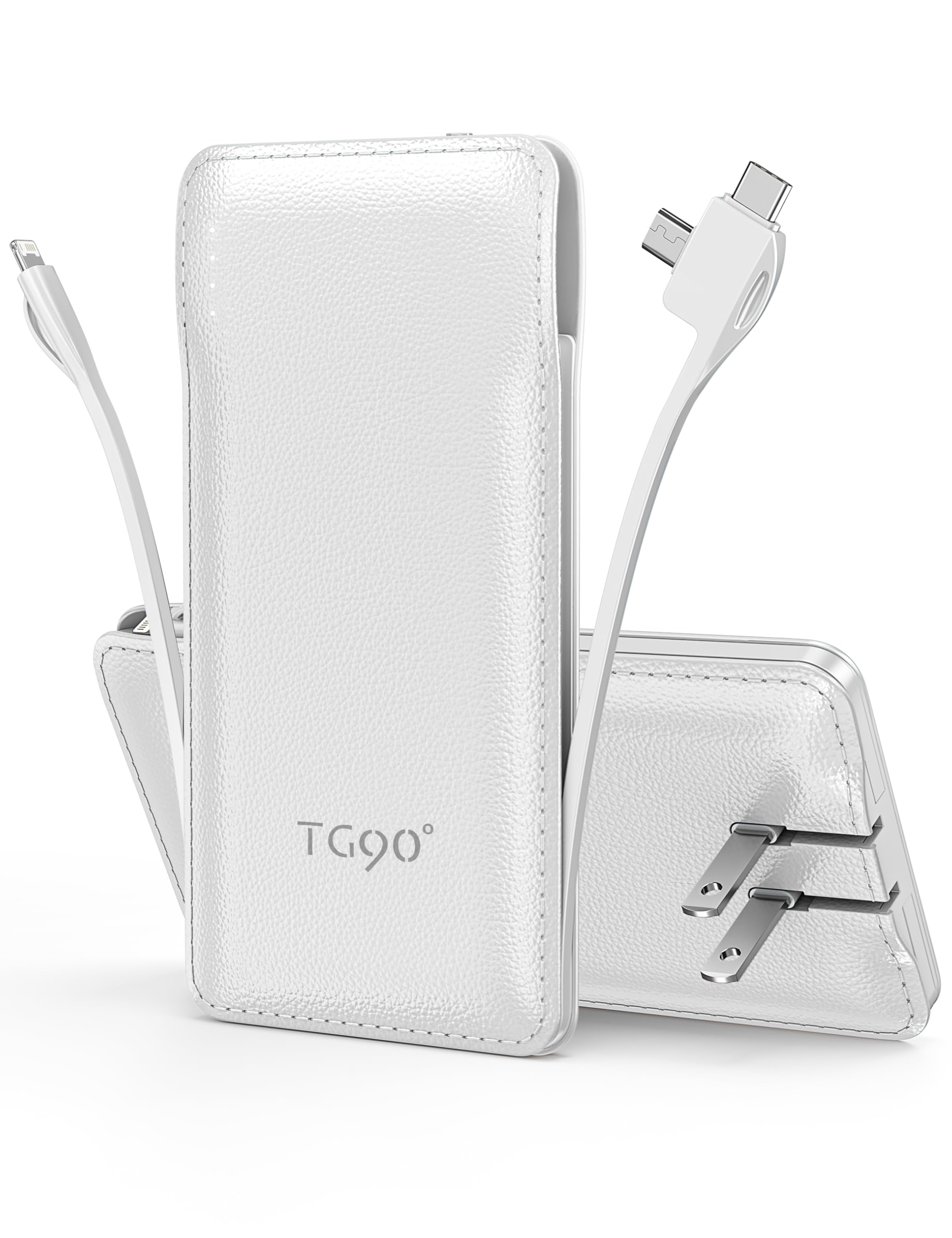 TG90 Portable Charger Power Bank with Built-in AC Wall Plug and Cables 10000mAh USB C External Battery Charger