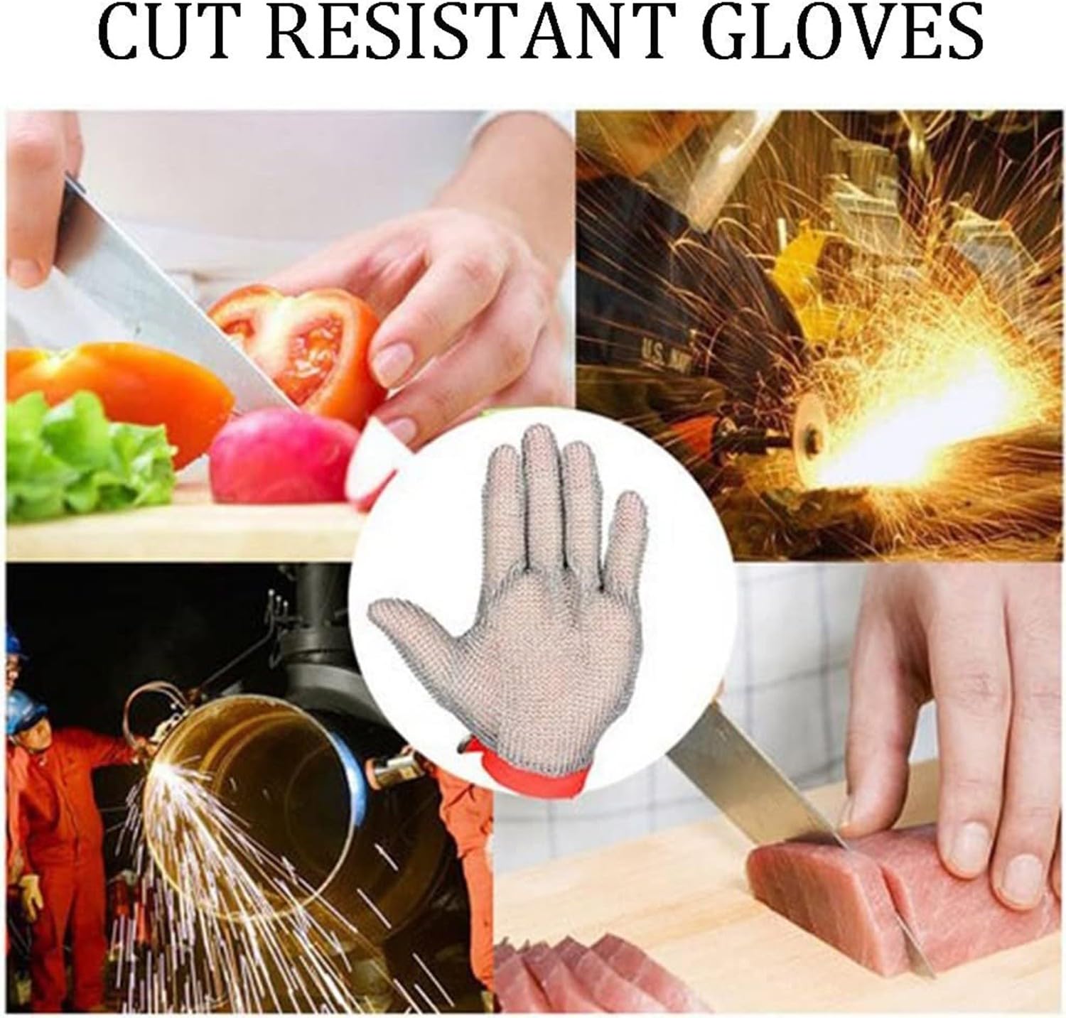 Cut Resistant Chainmail Glove, Stainless Steel Metal Mesh Glove for Butcher Meat Cutting, Kitchen Food Preparation, Oyster Shucking, Fish Fillet and Knife Handling 2 pcs,L