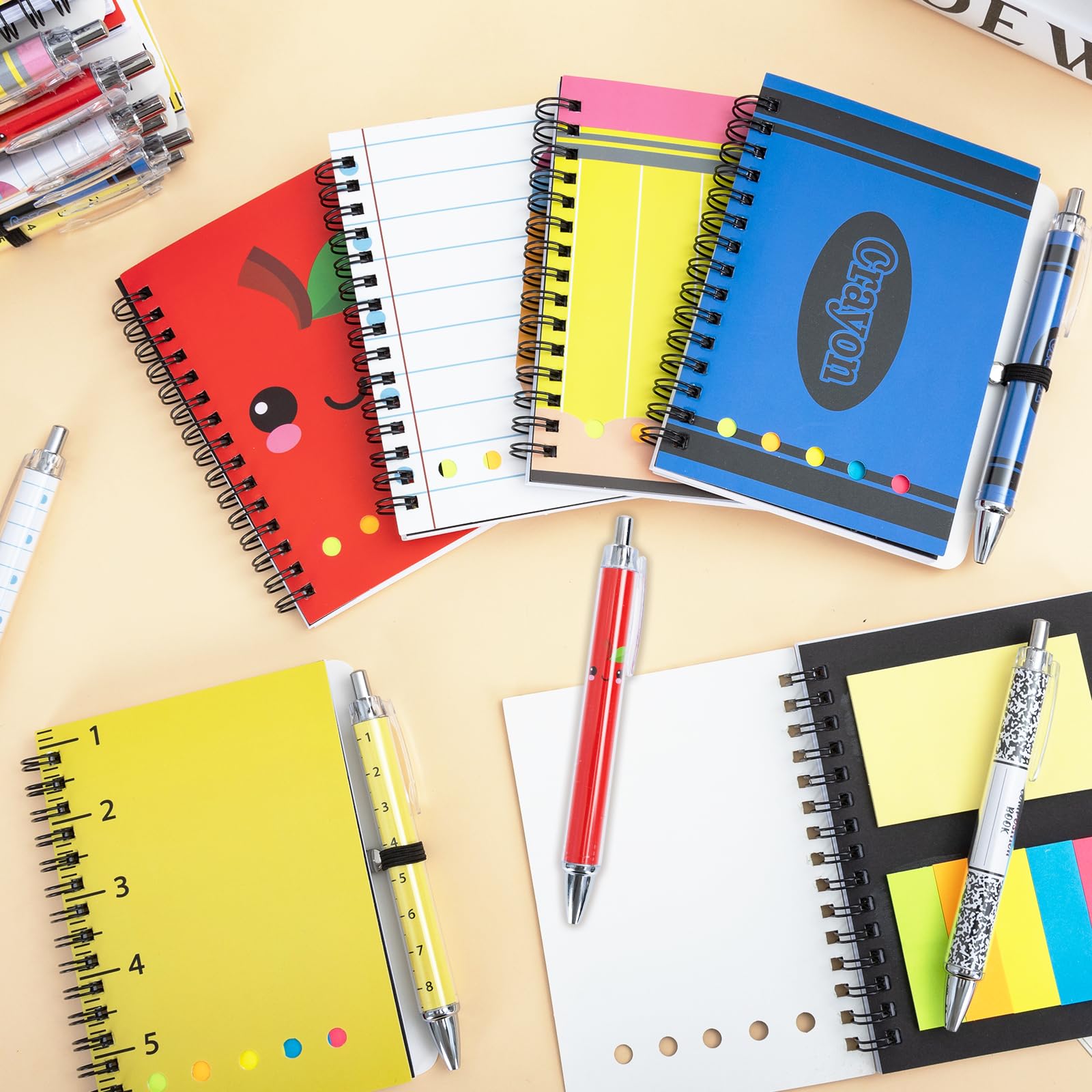 Juego de 48 cuadernos de regreso a clases con 24 bolígrafos en espiral, cuaderno de bolsillo, bloc de notas de bienvenida a la escuela para estudiantes, primer día de clases, suministros de