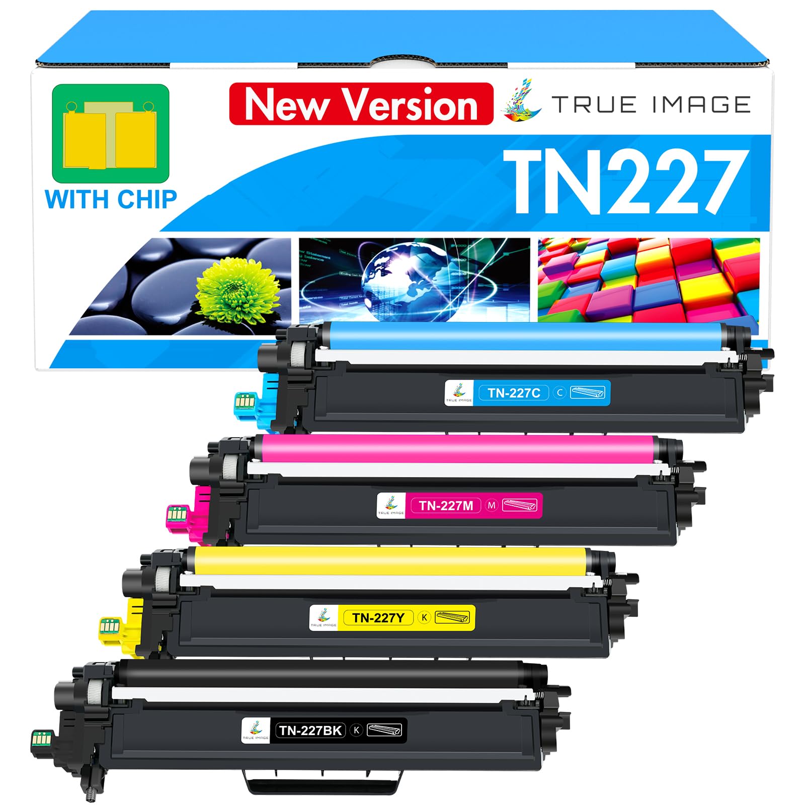 TN227 TN-227BK/C/M/Y High Yield Toner Cartridge 4 Pack: TN-223BK/C/M/Y Compatible for Brother TN223 TN-227 TN 227BK/C/M/Y 227 for HL-L3290CDW HL-L3270CDW MFC-L3770CDW HL-L3210CW MFC-L3750CDW Printer