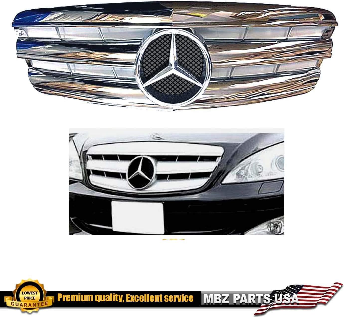 Mercedes benz W221 S-Class 2007 2008 2009 S550 S63 S600 S65 All Chrome grille with OEM Star Emblem Front Bumper Hood #340