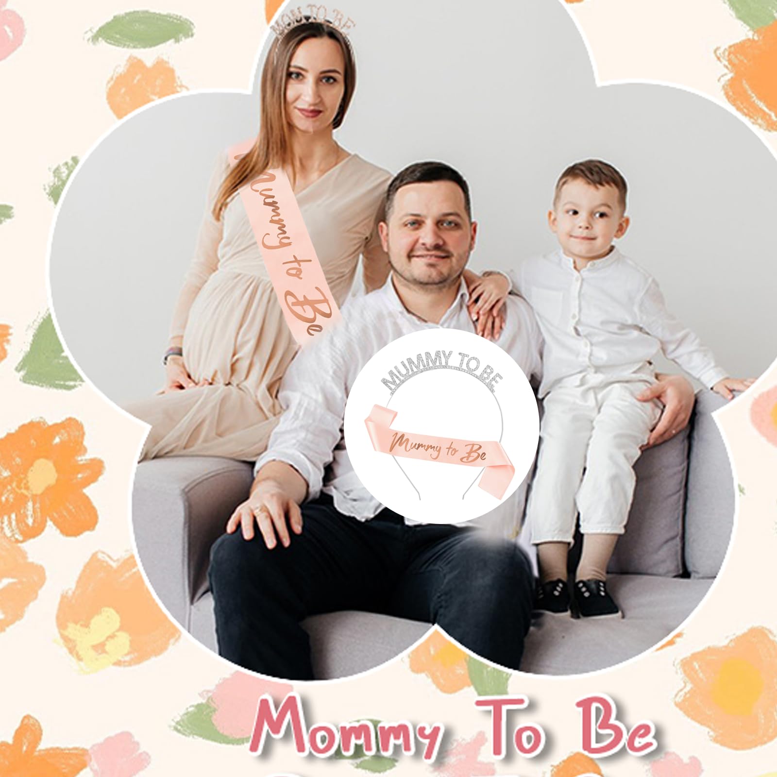 GWAWG Baby Shower Sash Party Decoration, Mummy to Be Sash Set, Rhinestone Tiara Crown Headband and Mummy Ribbon - Image 4