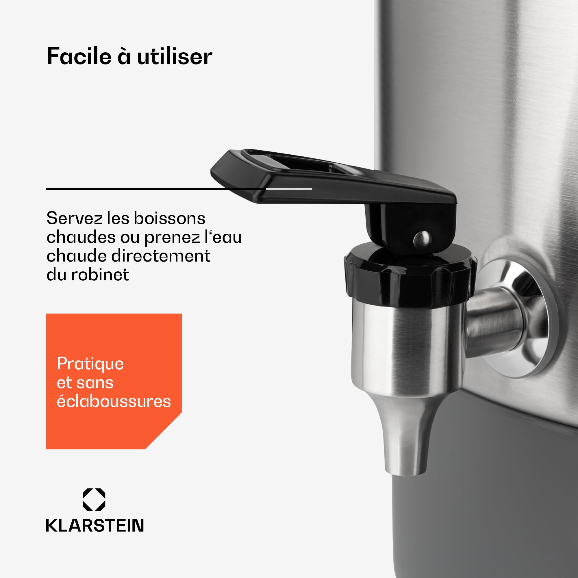 KLARSTEIN Lady Marmalade - Pasteurisateur, Distributeur pour Boissons Chaudes, 27 L, 1800 Watt, 30-100 °C, Minuterie, Fonction réchauffage, Protection Contre la surchauffe, Acier Inoxydable brossé