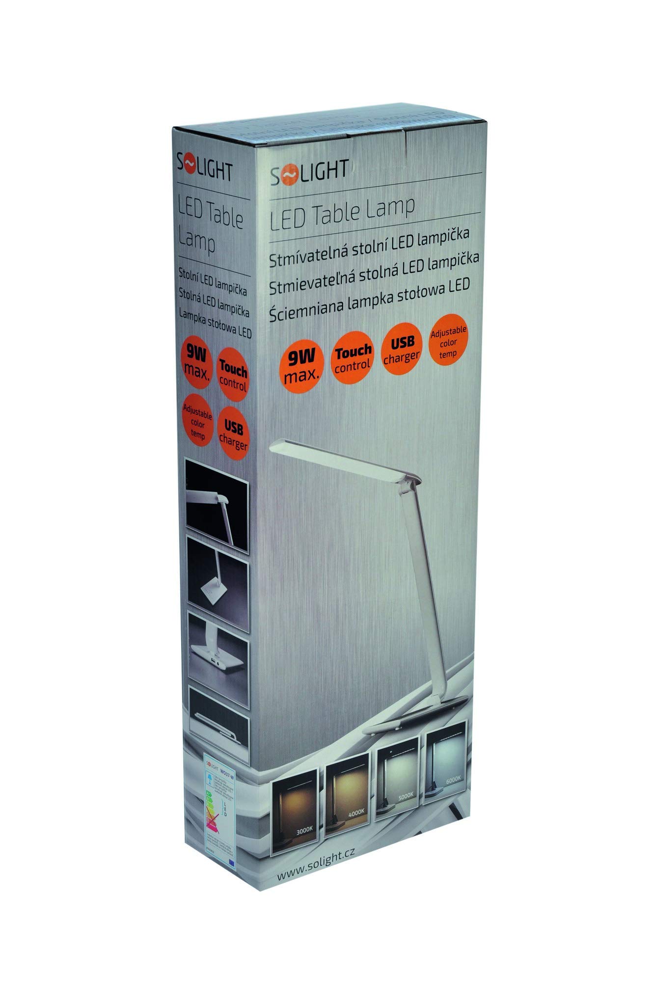 Solight Lampada da tavolo a LED, dimmerabile, 9 W, temperatura colore regolabile, USB, bianco lucido, 9 W