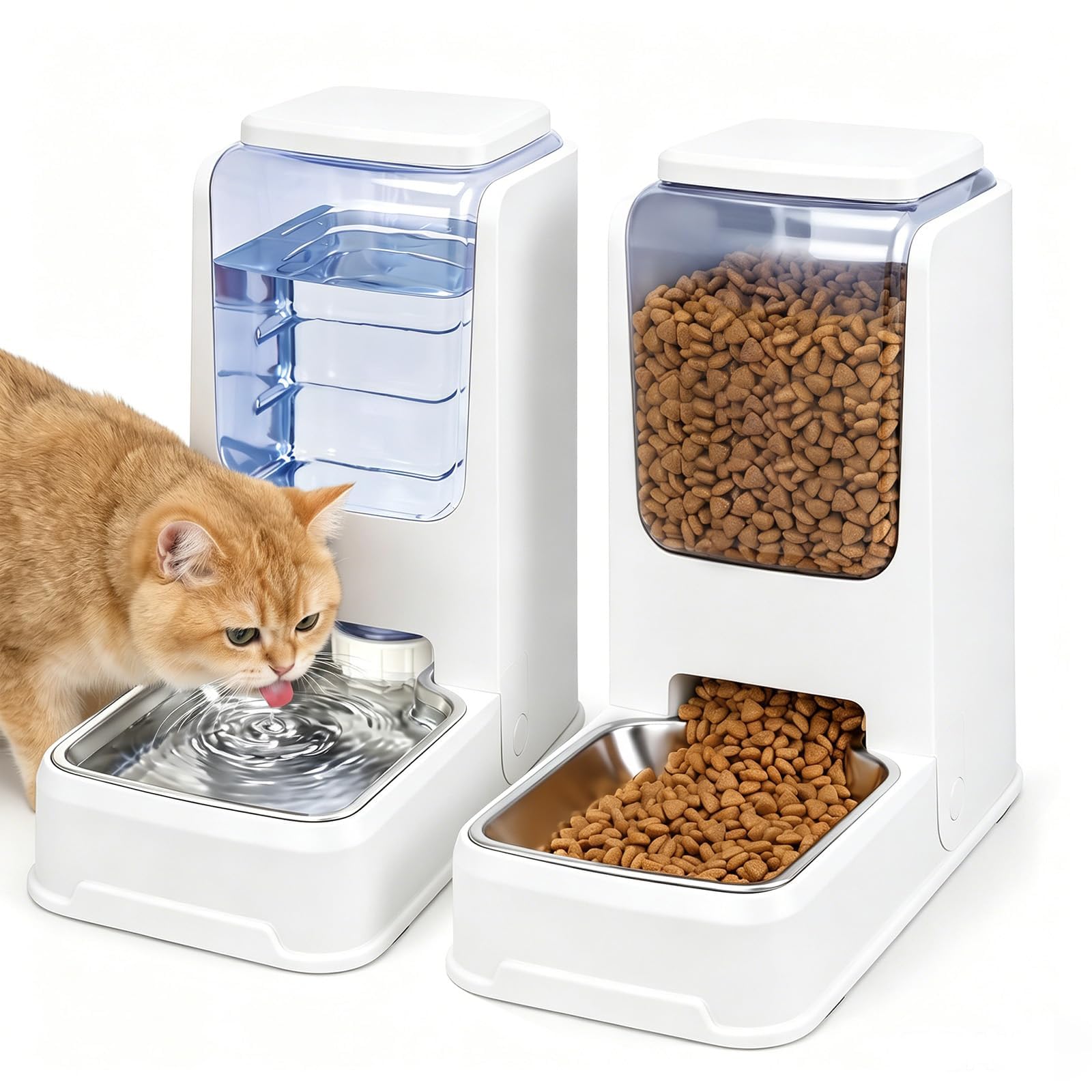 Automatic Cat Feeder, Pet Food Dispenser for Cats Dog (White)