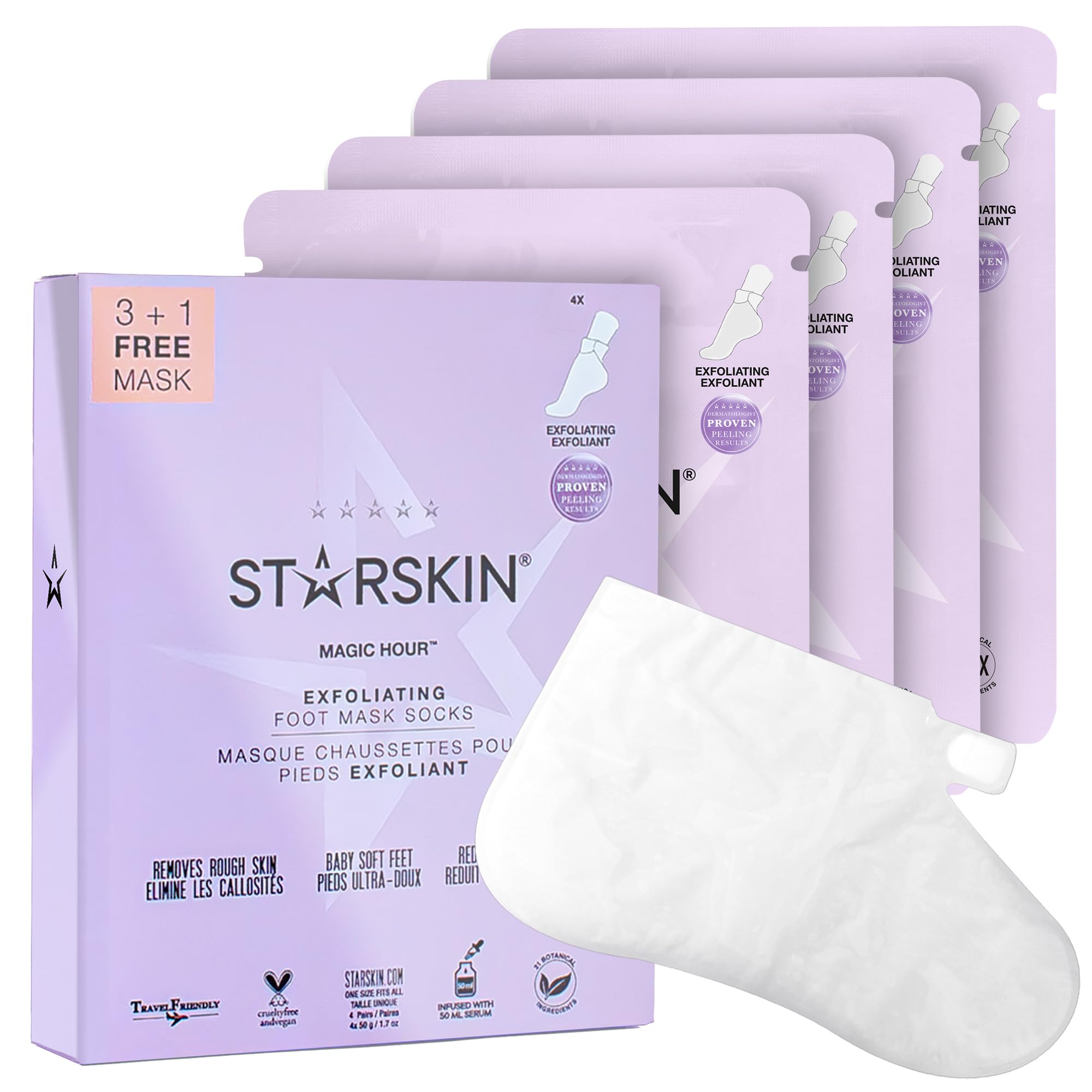 STARSKIN Magic Hour, Maska Złuszczająca do Stóp z Kwasem Mlekowym, 4 x 50g, Usuwa Zrogowaciały Naskórek