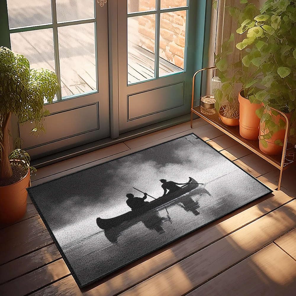 Paillasson extérieur canoë lac brumeux tapis entrée intérieur 65 x 90 cm