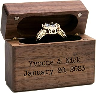 MUUJEE Custom Engraved Wood Flip Ring Box, 2.25 x 0.9 x 2 Inches Wooden ...