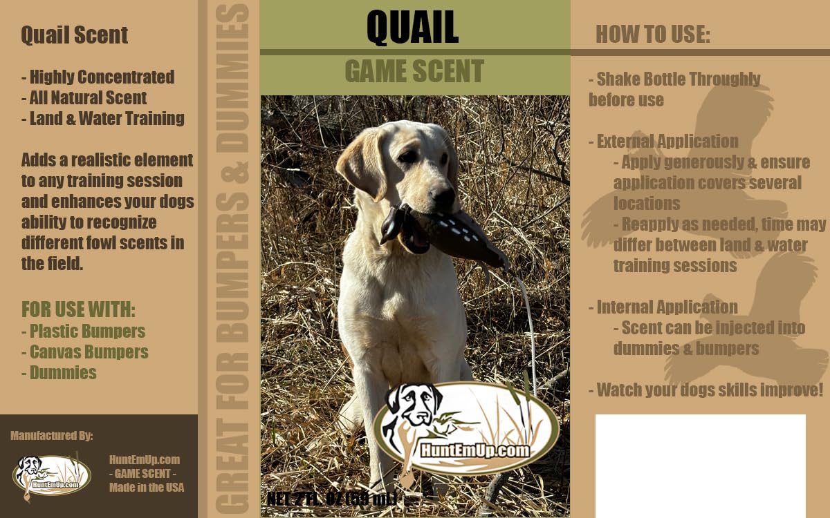 HuntEmUp Ultimate Quail Dog Training Scent - Quail Scent for Dog Training Quail Upland Dog Training Scent Gundog